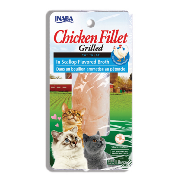 Snack para gatos INABA filete de pollo en caldo sabor vieira 15gr