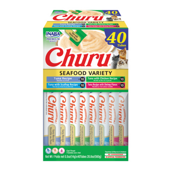 Snack para gatos Churu cat sabor mariscos por 40 tubos