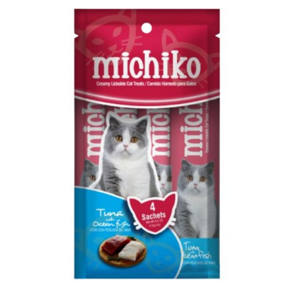 Snacks para gatos Michiko x 4 sobres de atún con pescado de mar