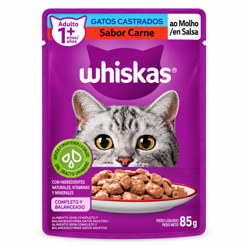 Alimento Húmedo Para Gato Castrado Whiskas Carne 85 Gr