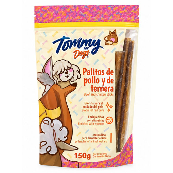 Snack Para Perro Palitos de Pollo y Ternera Tommy 150 Gr