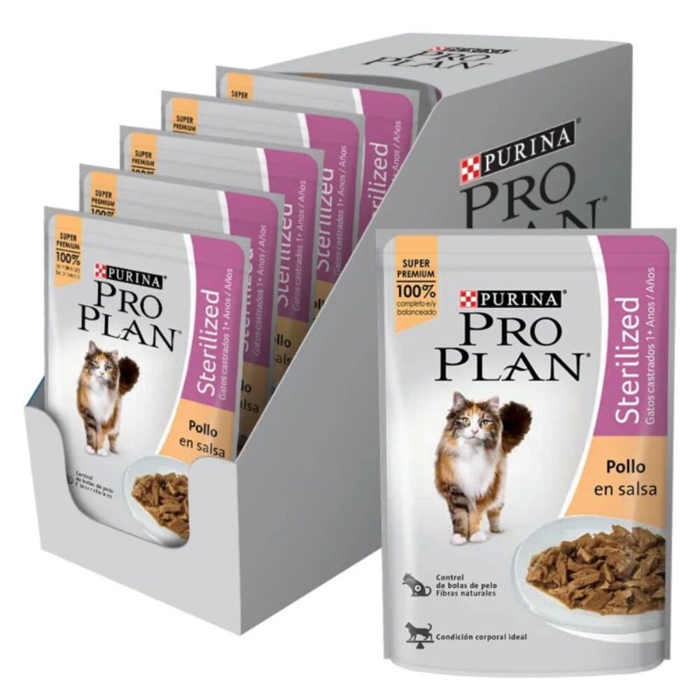 Alimento húmedo para gatos Pro Plan Esterilizados pollo 85 gr Caja * 15 Unidades