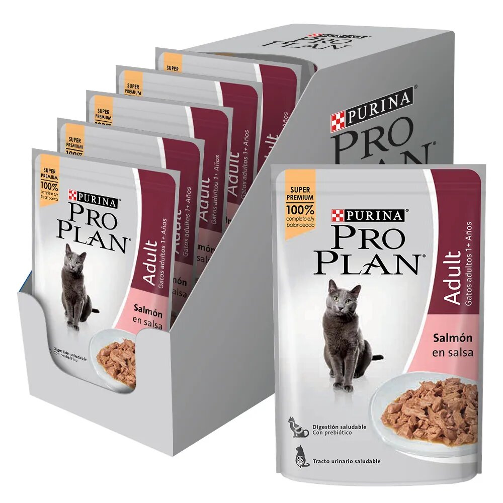 Alimento húmedo para gatos Pro Plan adultos Salmón 85 gr Caja * 15 Unidades