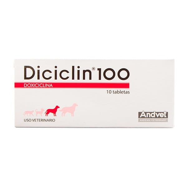 Antibiótico Para Perros y Gatos Diciclin 100 mg Caja * 10 tabletas