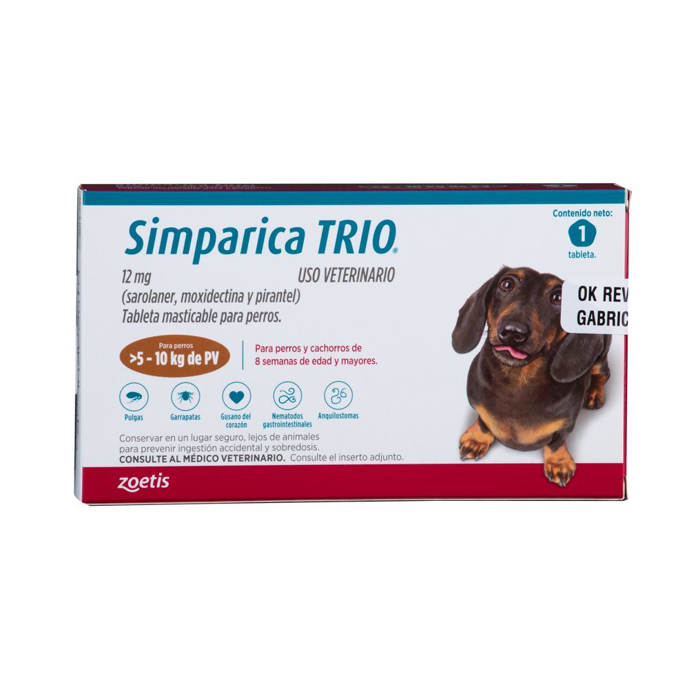 Antiparasitario Interno y Externo para perro  Simparica Trio 1.25 Kg - 2.5 Kg 1 Tableta