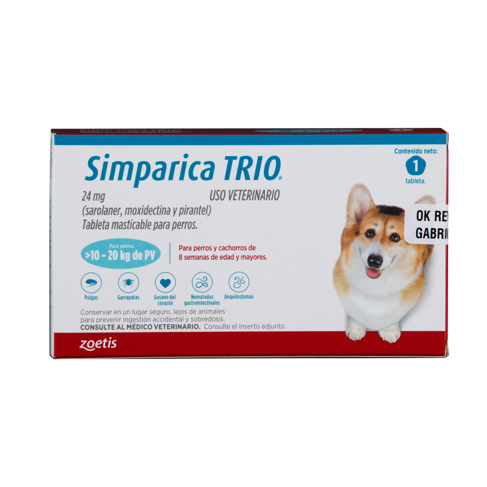 Antiparasitario Interno y Externo para perro  Simparica Trio 1.25 Kg - 2.5 Kg 1 Tableta
