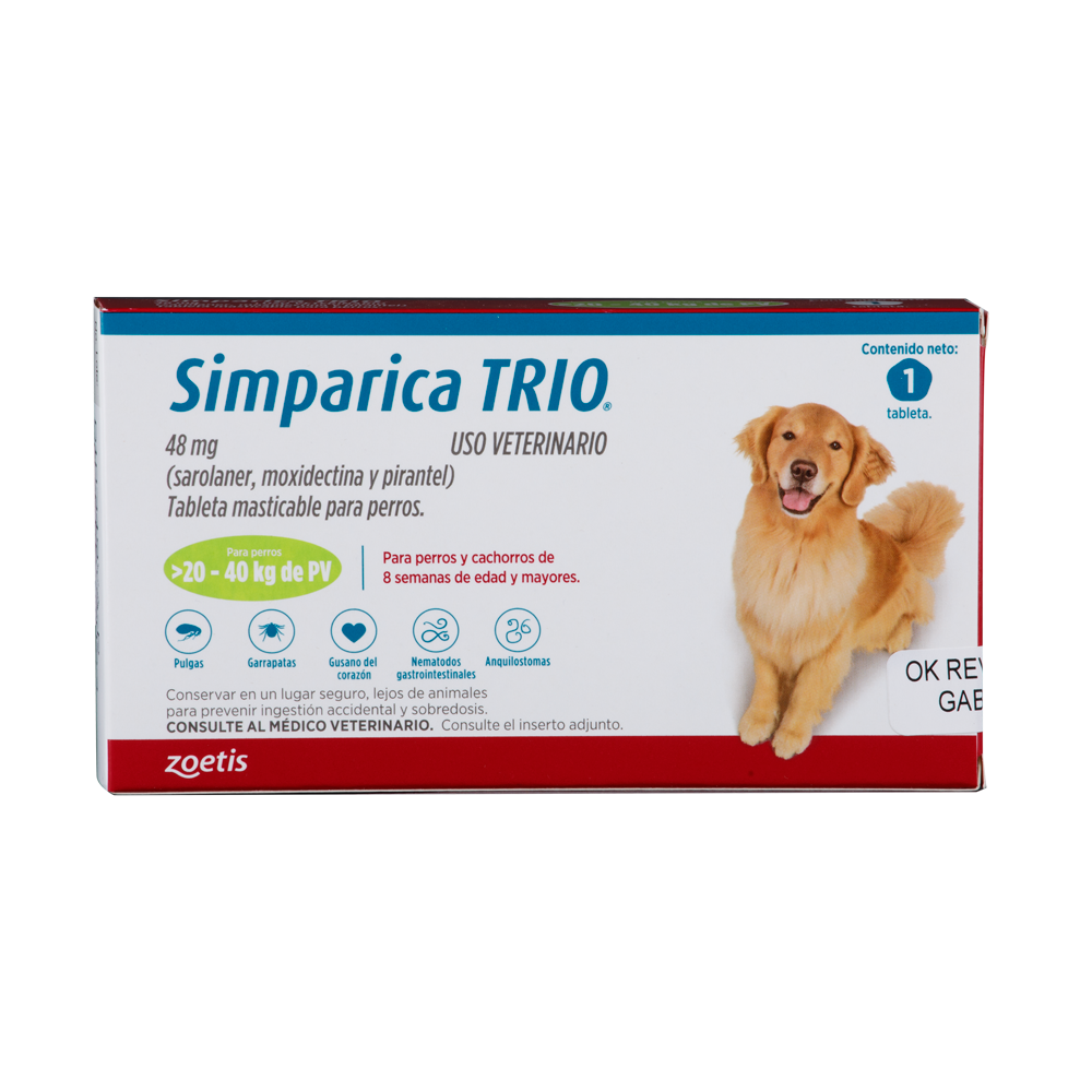 Antiparasitario Interno y Externo para perro  Simparica Trio 1.25 Kg - 2.5 Kg 1 Tableta