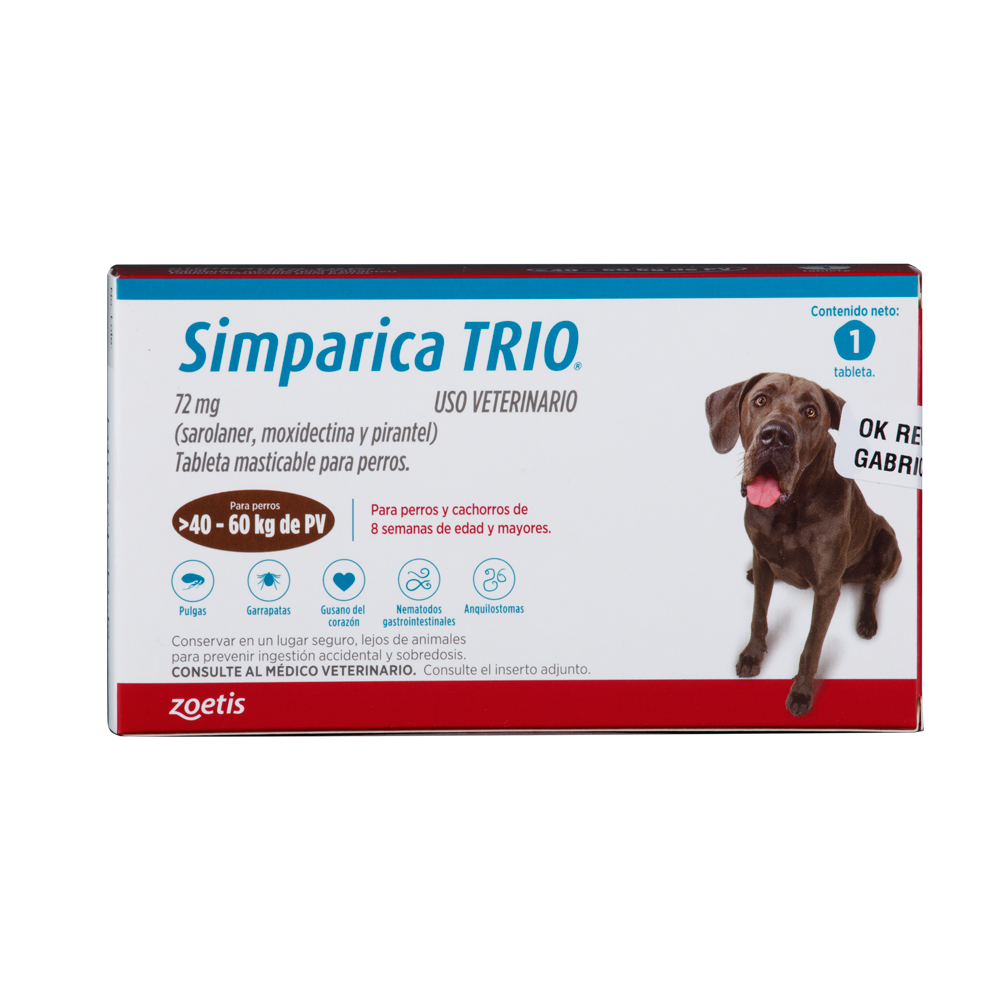 Antiparasitario Interno y Externo para perro  Simparica Trio 1.25 Kg - 2.5 Kg 1 Tableta