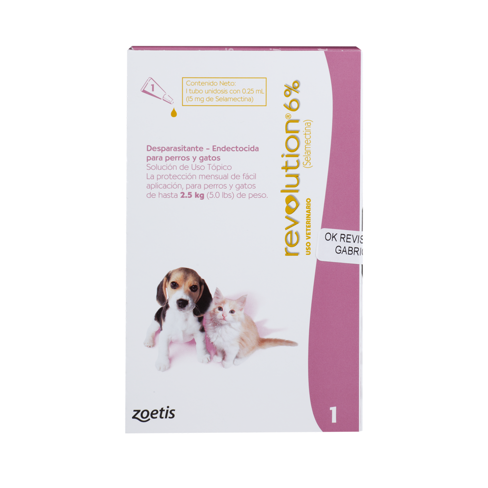 Antiparasitario Revolution Perro y Gato 6% 0,25ml (Hasta 2,5 Kg)