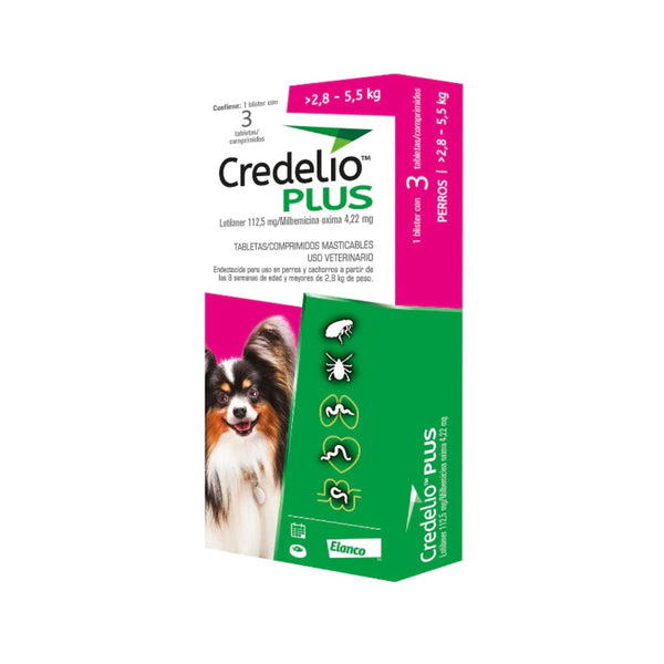Antipulgas y desparasitante para perros Credelio Plus 2.8-5.5 Kg