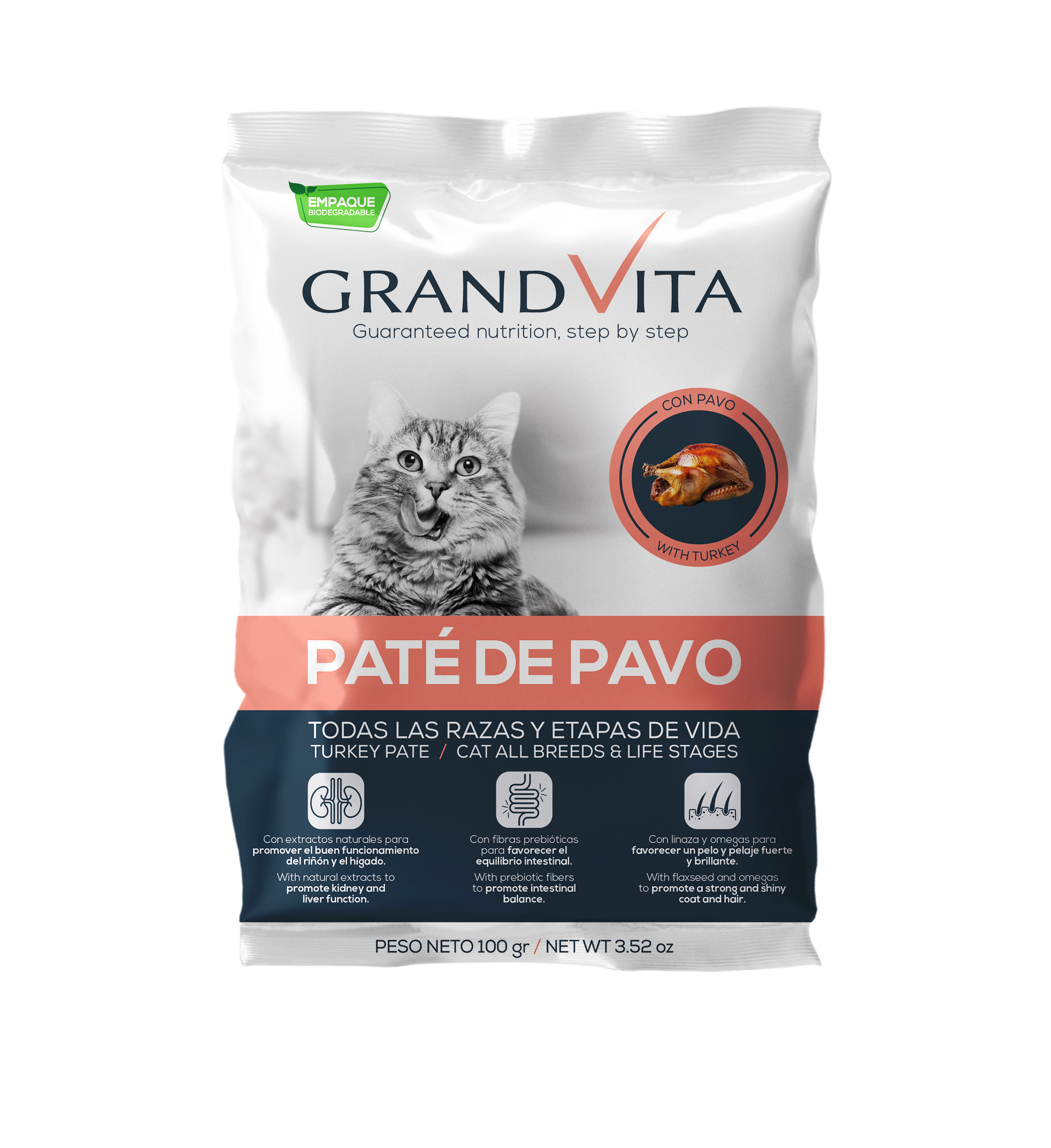 Comida Húmeda para gato Grand Vita paté Pavo 100 Gr