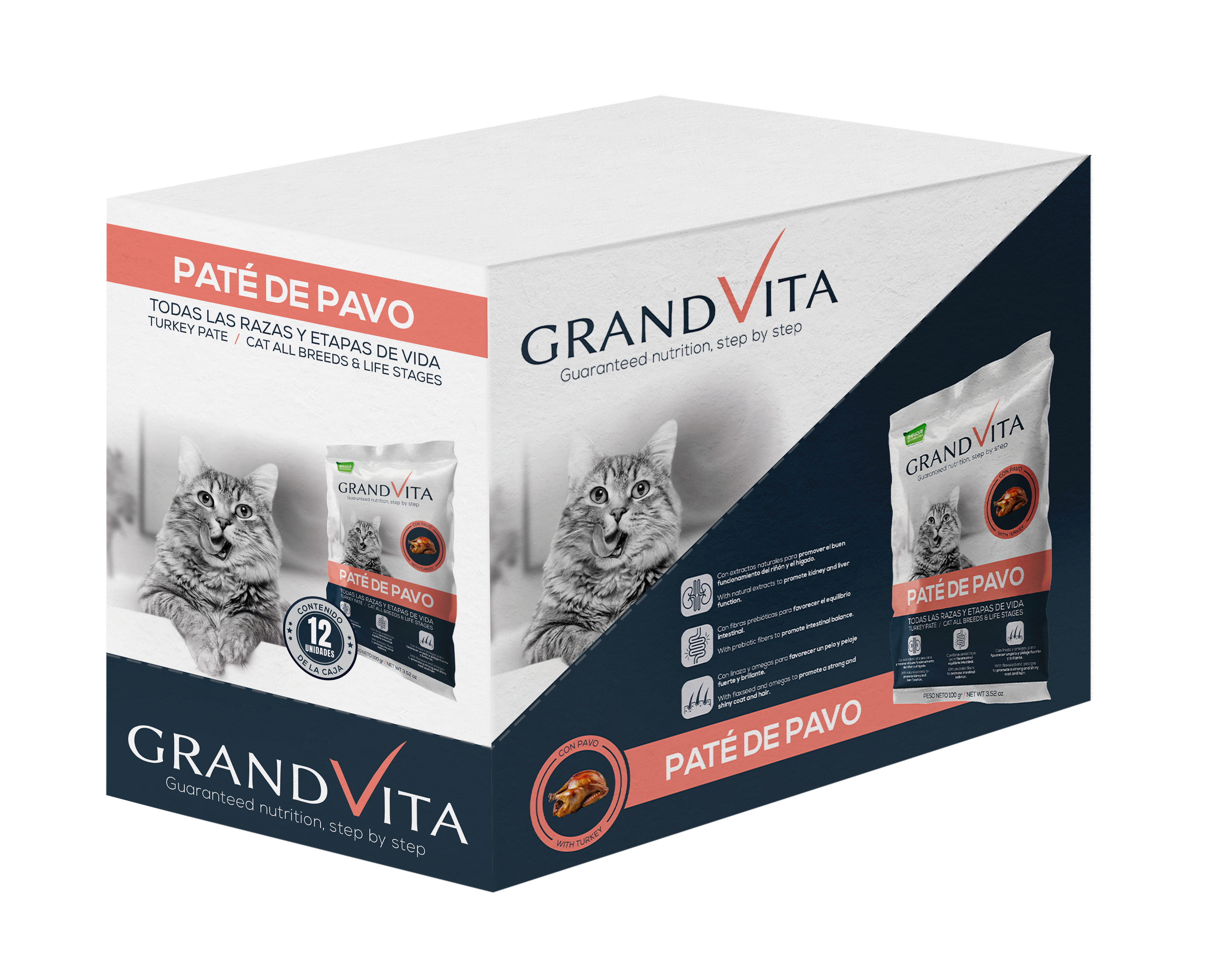 Comida Húmeda para gato Grand Vita paté Pavo 100 Gr Caja por 12 unidades
