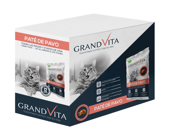 Comida Húmeda para gato Grand Vita paté Pavo 100 Gr Caja por 12 unidades