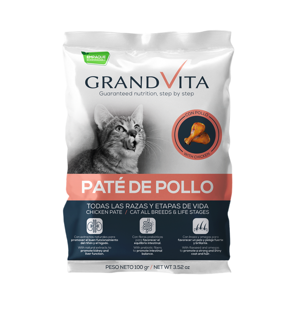 Comida Húmeda para gato Grand Vita paté Pollo 100 Gr