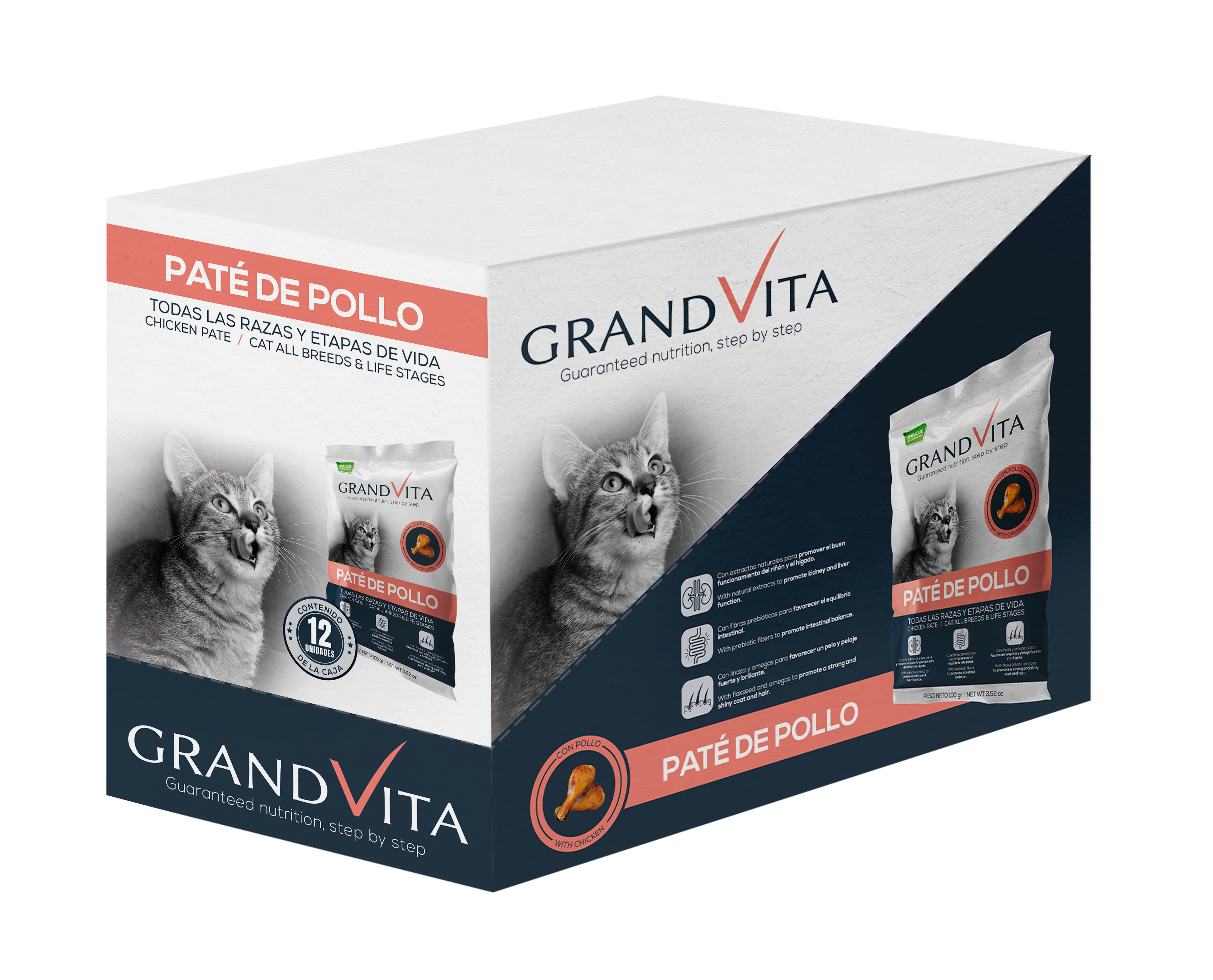 Comida Húmeda para gato Grand Vita paté Pollo 100 Gr Caja por 12 unidades