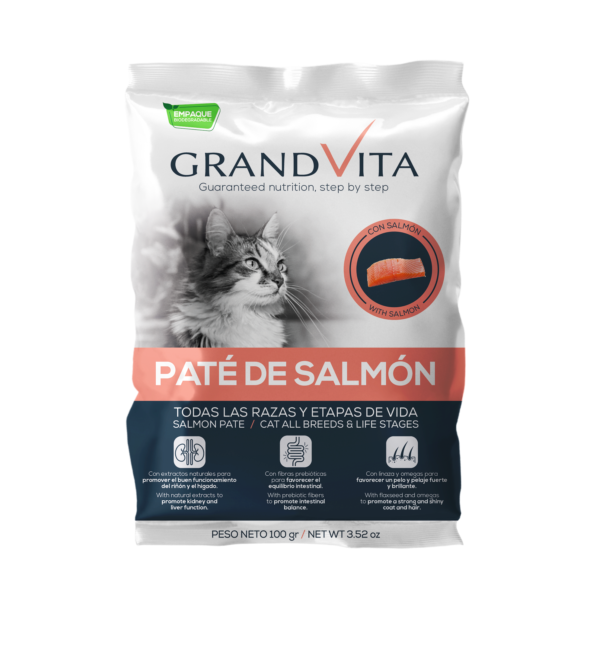 Comida Húmeda para gato Grand Vita paté Salmón 100 Gr