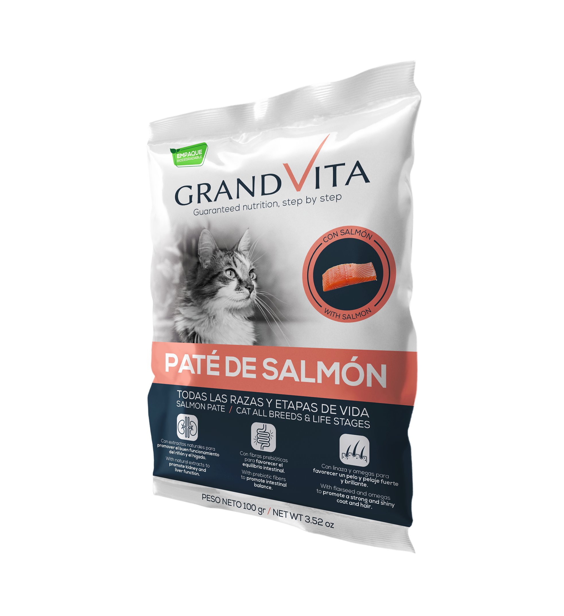 Comida Húmeda para gato Grand Vita paté Salmón 100 Gr