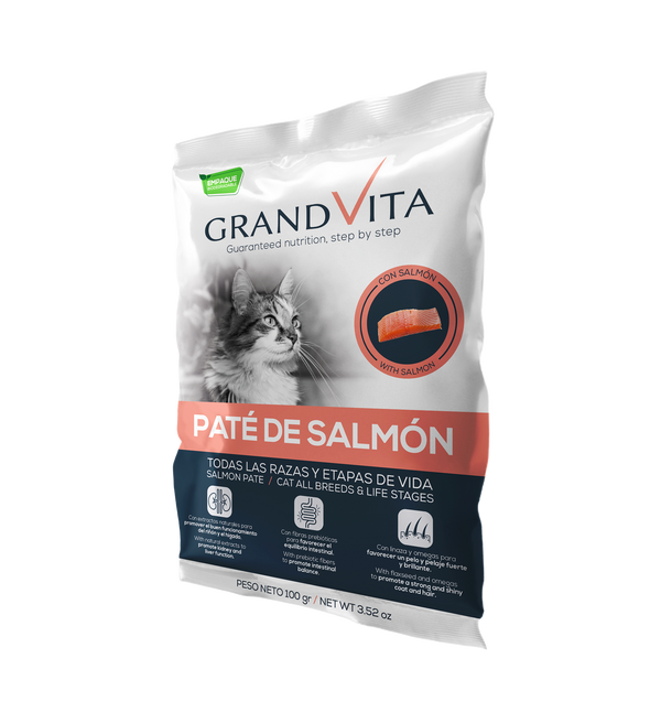 Comida Húmeda para gato Grand Vita paté Salmón 100 Gr