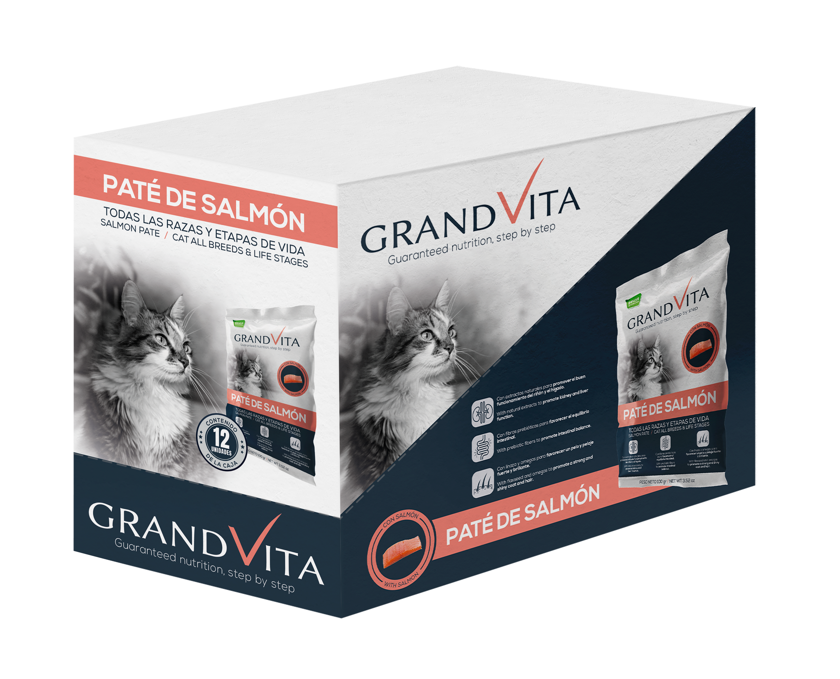 Comida Húmeda para gato Grand Vita paté Salmón 100 Gr Caja por 12 unidades