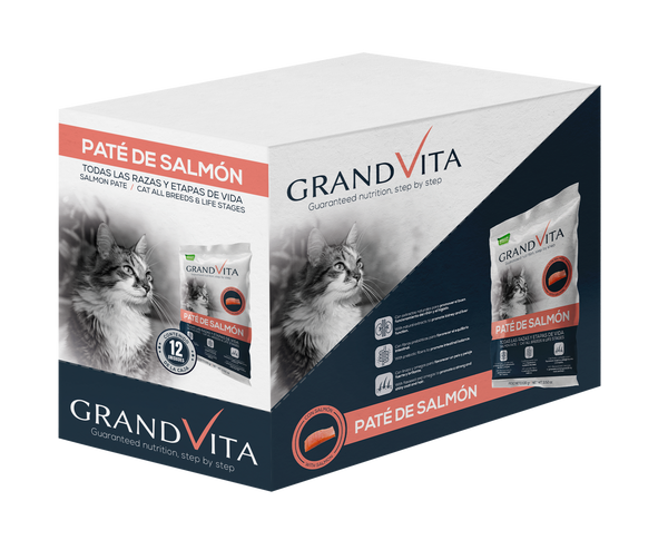 Comida Húmeda para gato Grand Vita paté Salmón 100 Gr Caja por 12 unidades