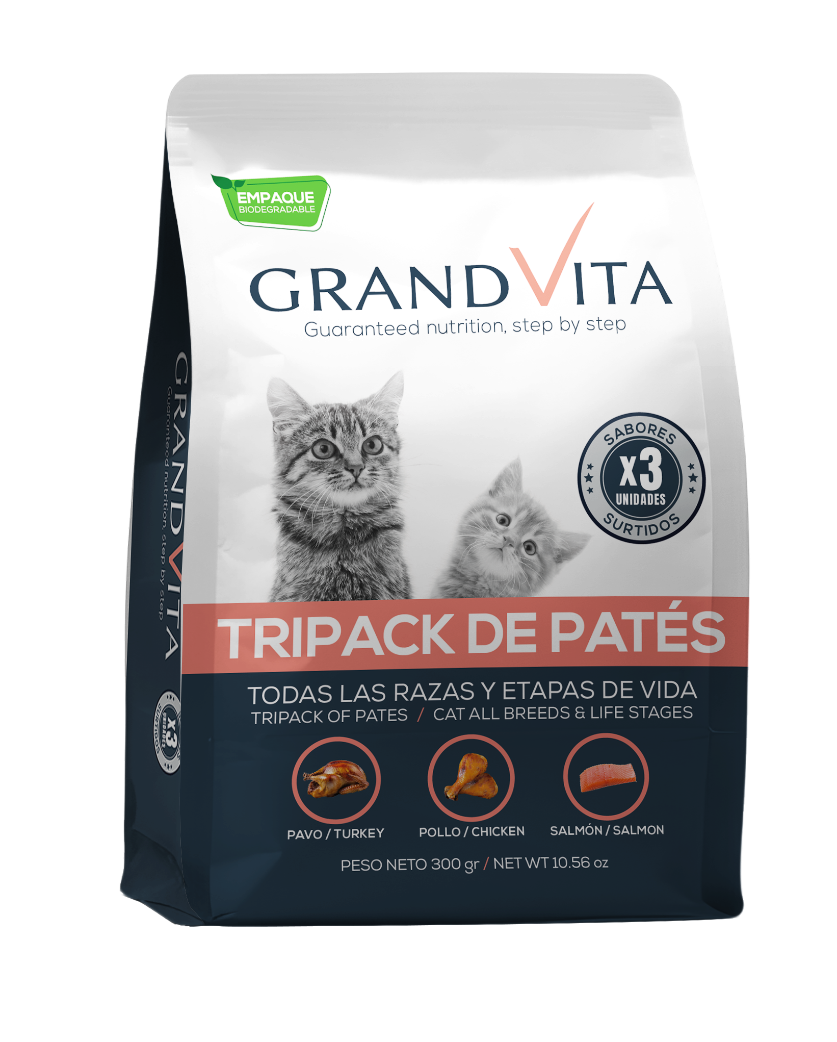 Comida Húmeda para gato Grand Vita paté sabor tripack surtido 300 Gr