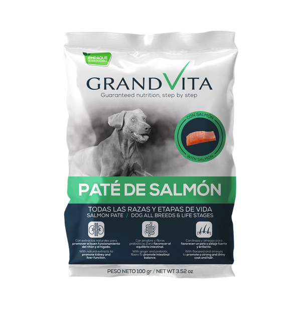 Comida Húmeda para perro Grand Vita paté Salmón 100 Gr