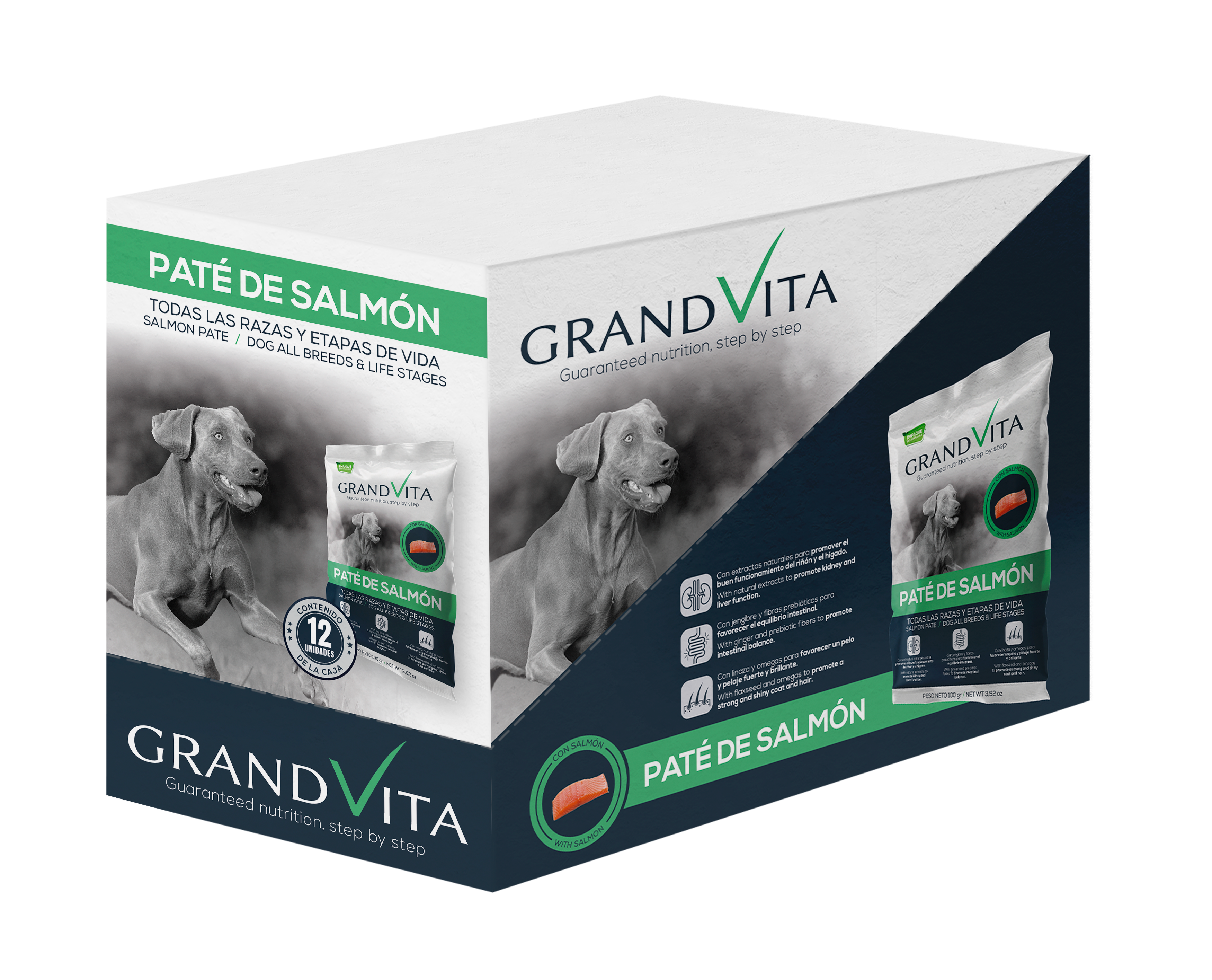 Comida Húmeda para perro Grand Vita paté Salmón 100 Gr Caja por 12 unidades