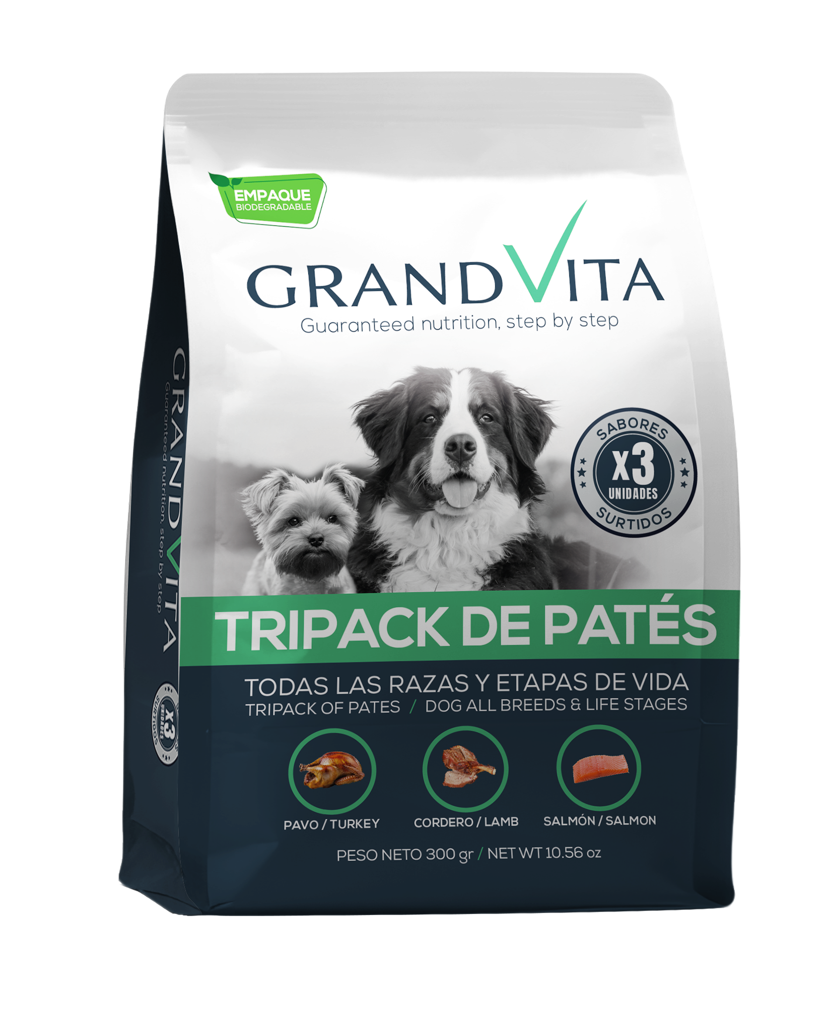 Comida Húmeda para perro Grand Vita paté sabor tripack surtido 300 Gr