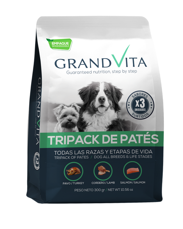 Comida Húmeda para perro Grand Vita paté sabor tripack surtido 300 Gr