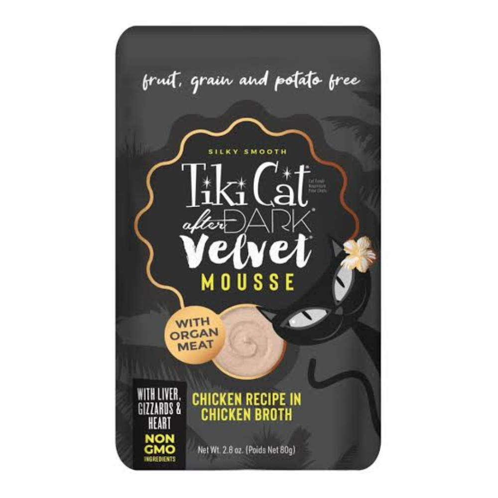 Pouch Tiki Cat After Dark Velvet Mousse Mouse F Pollo en Caldo De Pollo 80 Gramos
