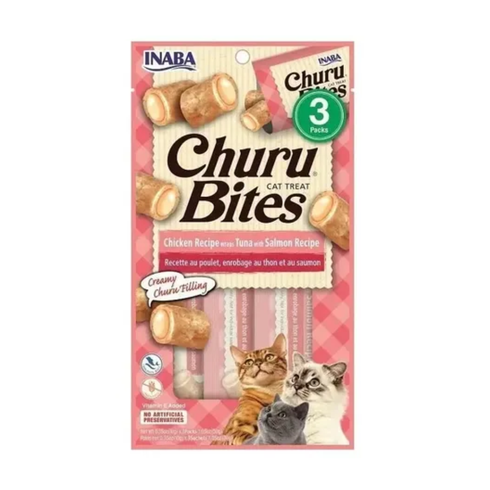 Churu Bites Snack gatos pollo y atun Con Salmon 30gr