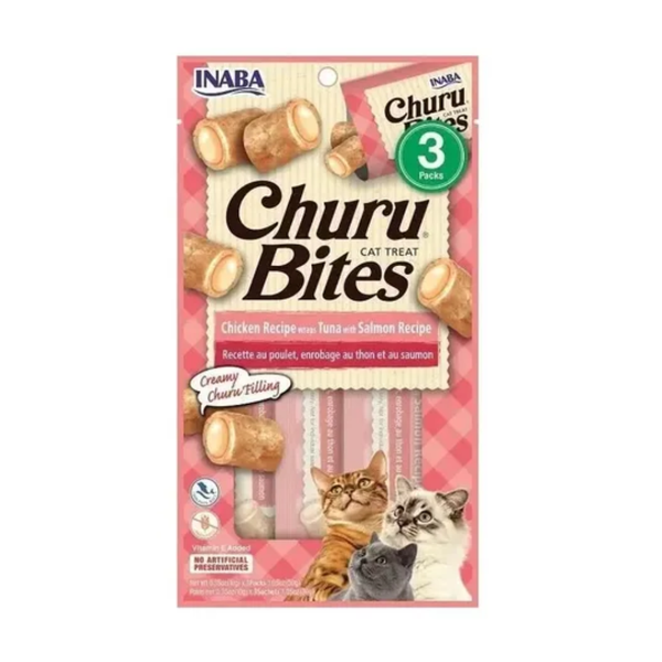 Churu Bites Snack gatos pollo y atun Con Salmon 30gr