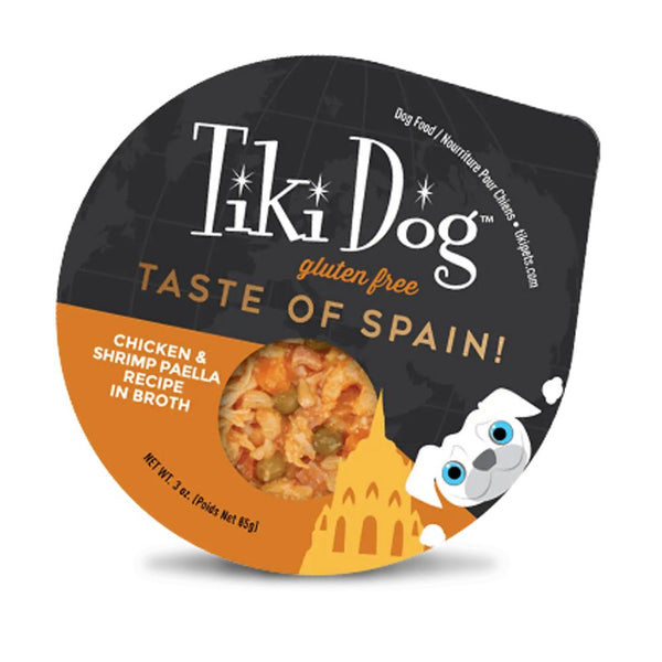 Alimento humedo para perro Tiki Dog taste of spain pollo y camaron paella 85 gr