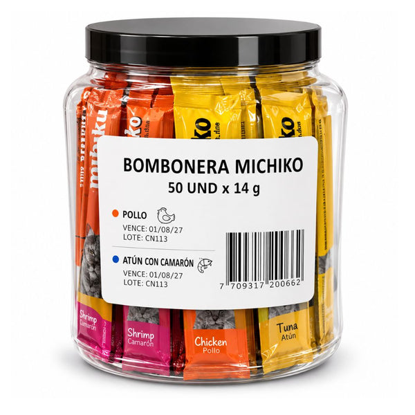 Bombonera Snack Cremoso Michiko Para Gato Pollo/Atún-Camarón X 50 und