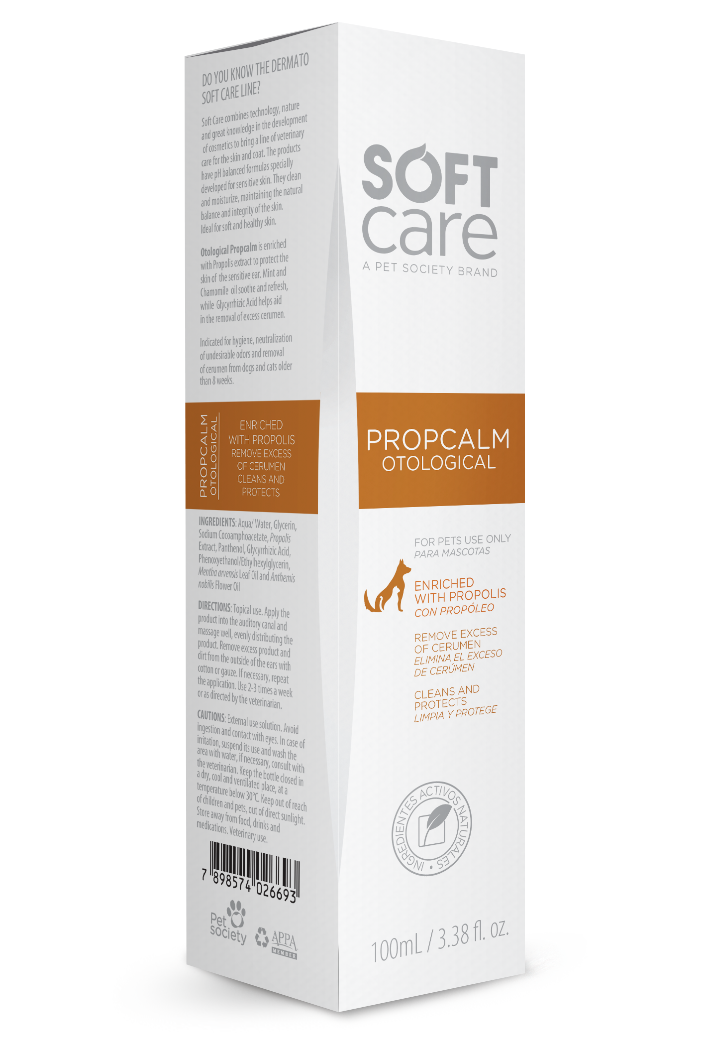 Limpiador de Oidos para Perros y Gatos Soft Care Propcalm otologico 100 ml