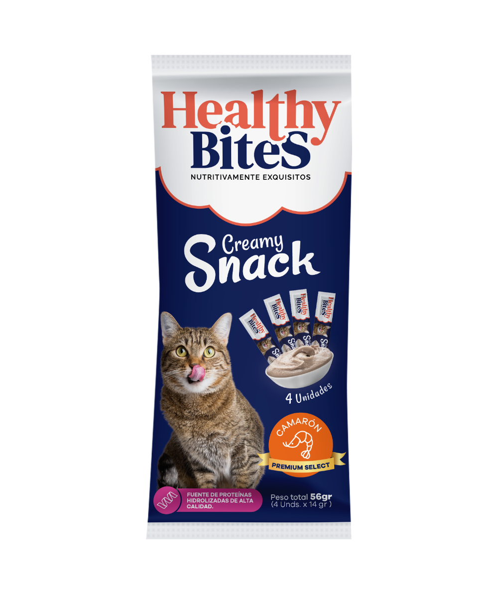 Snack Cremoso para Gato Healthy Bites sabor Camarón 56 gr sobre por 4 unidades