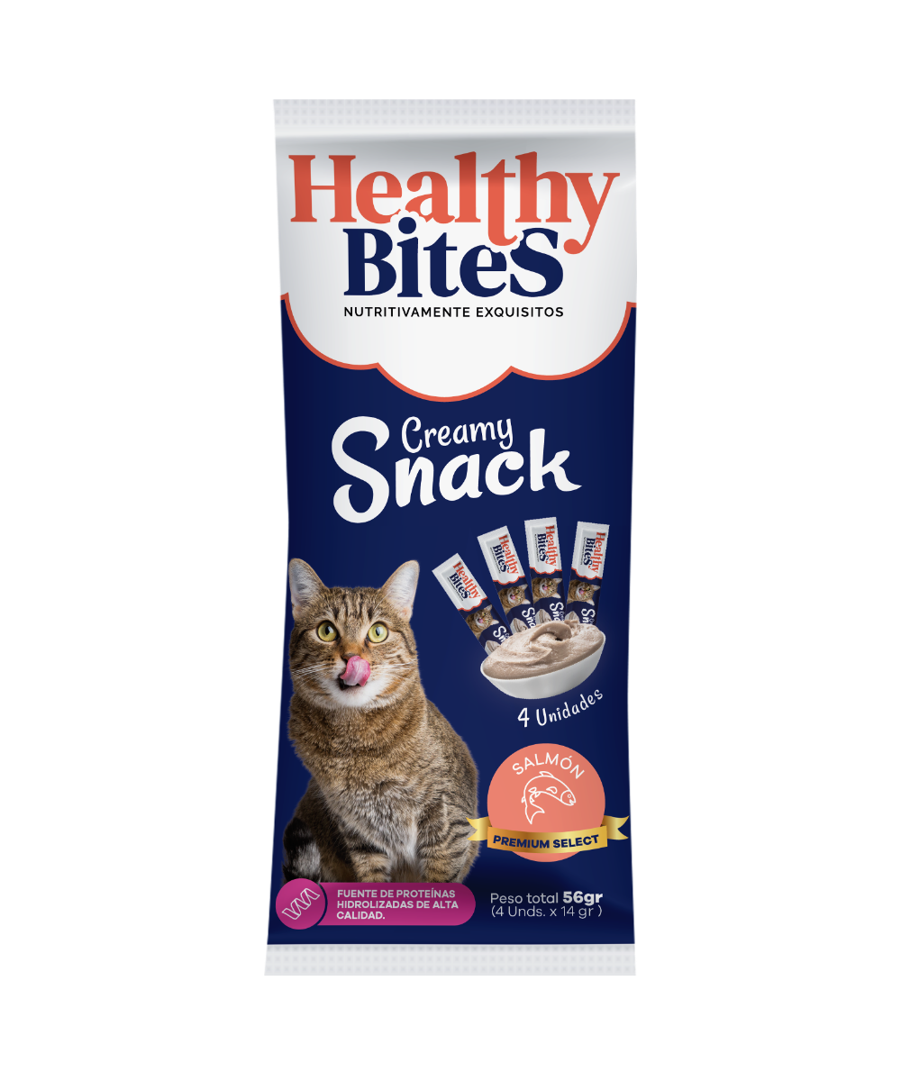 Snack Cremoso para Gato Healthy Bites sabor Salmón 56 gr sobre por 4 unidades