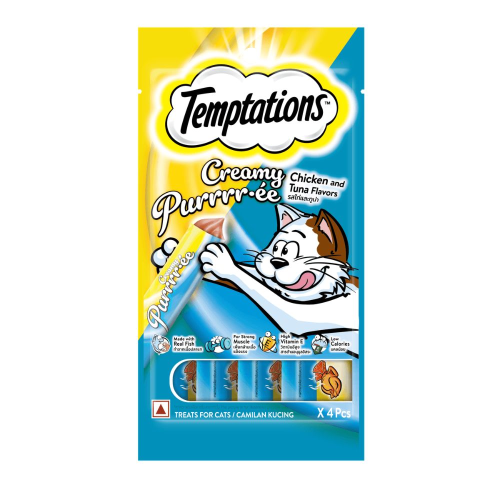 Snack Para Gatos Temptations Creamy Pollo Y Atun 48gr