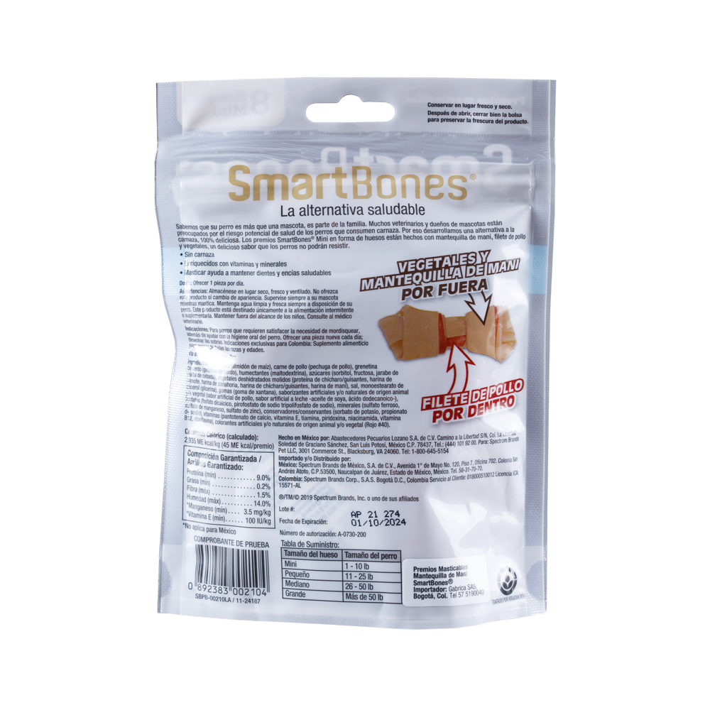 Snack para perros pequeños Smartbones Mantequilla de Mani Paquete 8 Und