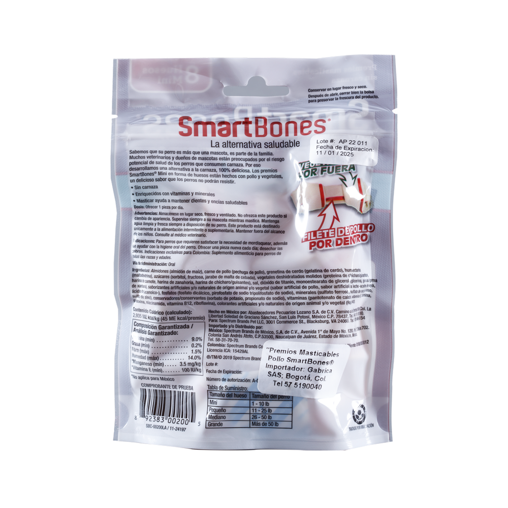 Snack para perros pequeños Smartbones Pollo Paquete 8 Und