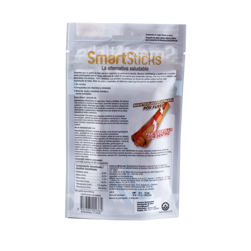 Snack para perro Smartsticks Mantequilla de Maní 5 Und
