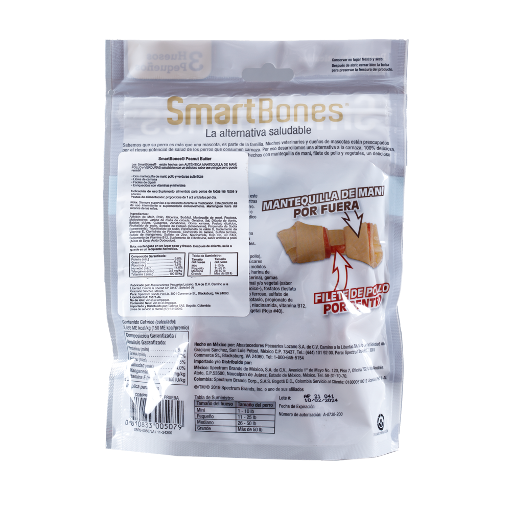 Snack para perros pequeños Smartbones Mantequilla de Mani Paquete 3 Und