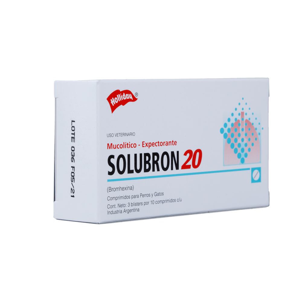 Mucolítico Solubron para Perros y Gatos 20mg 30 Tabletas