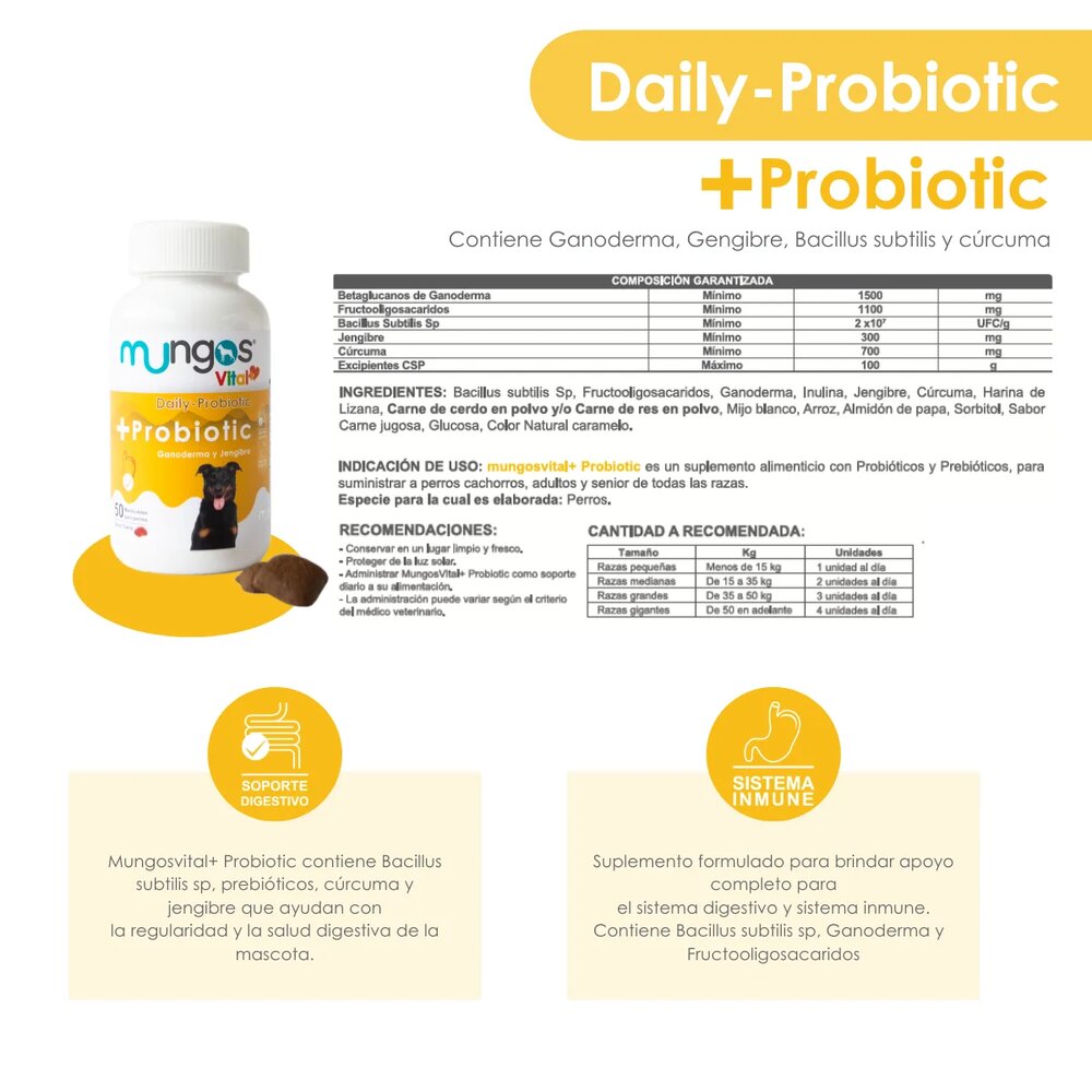 Suplemento Para Perro Mungos Vital Probióticos 50 Nuggets