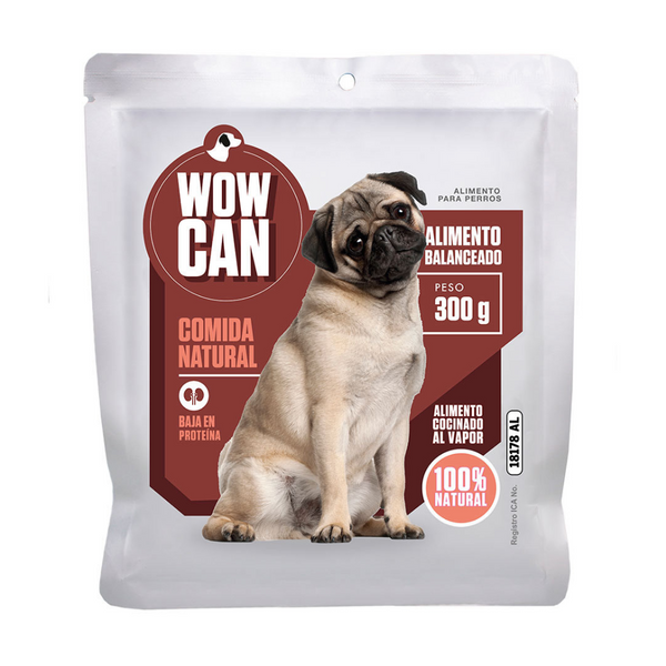 Alimento húmedo para perros Wow Can Bajo en Proteina 300 Gr