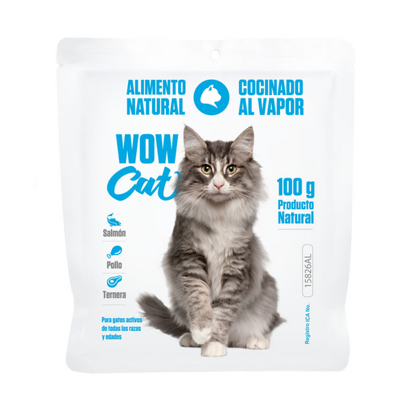 Alimento húmedo para gatos Wow Cat Salmón pollo Ternera 100gr