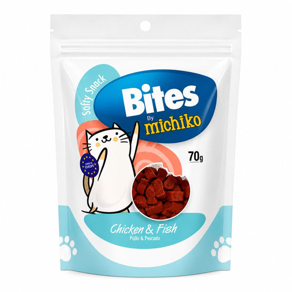Snack Para Gato Michiko Bites Pollo y Pescado 70gr