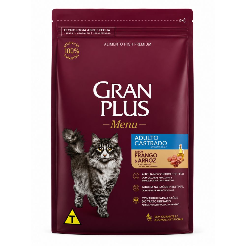 Alimento Seco Para Gatos Sabor Pollo y Arroz Gran Plus Adulto 1 kg